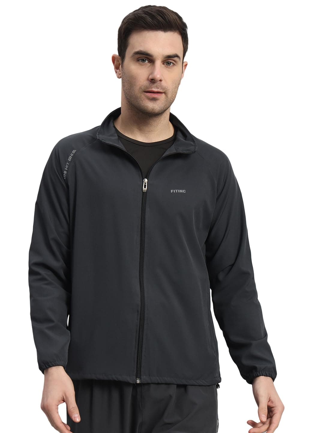 FITINC Men Polyester Sports Track Jacket - Grey (XX-Large)