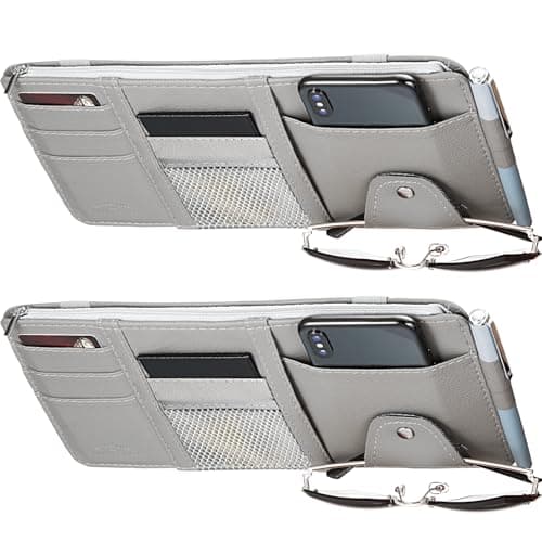 Boao 2 Packs Car Sun Visor Organizer, Sunglasses Holders for Car Sun Visor PU Auto Interior Accessories Storage Travel Document Holder with Multi Pocket (Gray, 12.2 x 6.1 Inches)