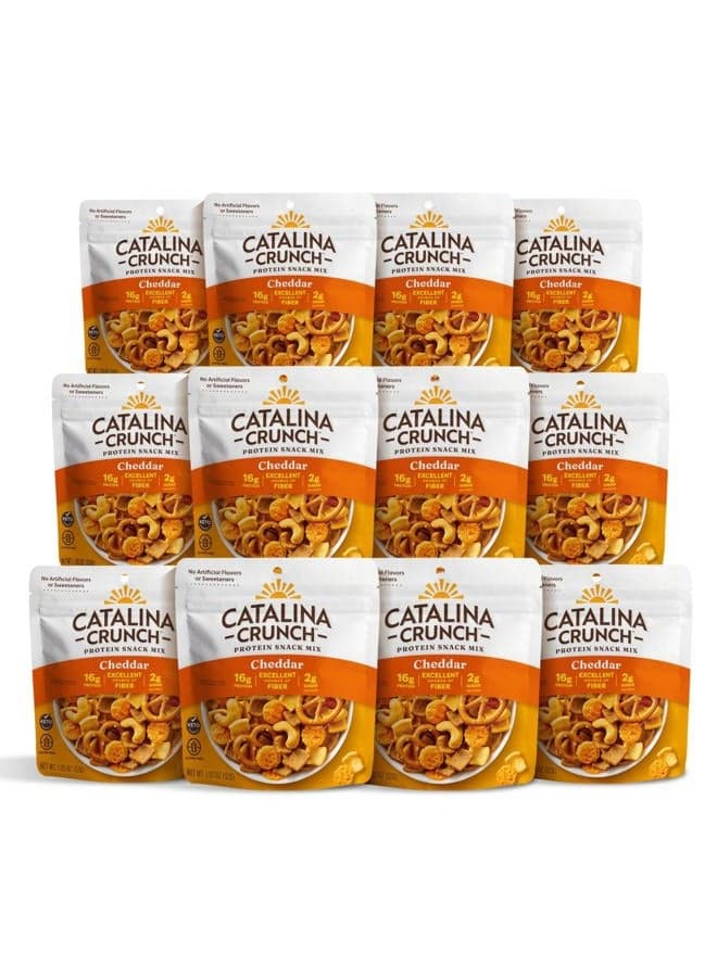Protein Grab & Go Snack Mix with Cheese Crisps | 16g Protein, 2g Sugar per Pouch | Good Source of Fiber, Keto, Gluten Free | Cheddar, 1.85 oz (Pack of 12)