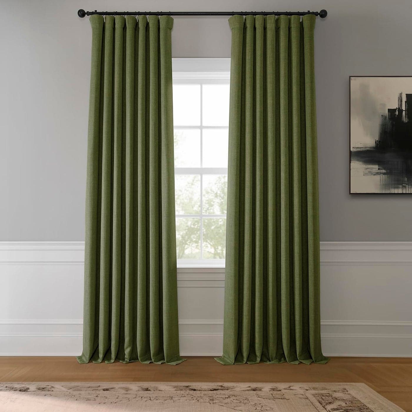 HPD Half Price Drapes Faux Linen Curtains for Living Room 1 Panel 50W X 84L Textured Room Darkening Curtains for Bedroom 84 Inches Long Drapes for Home Decor Tuscany Green