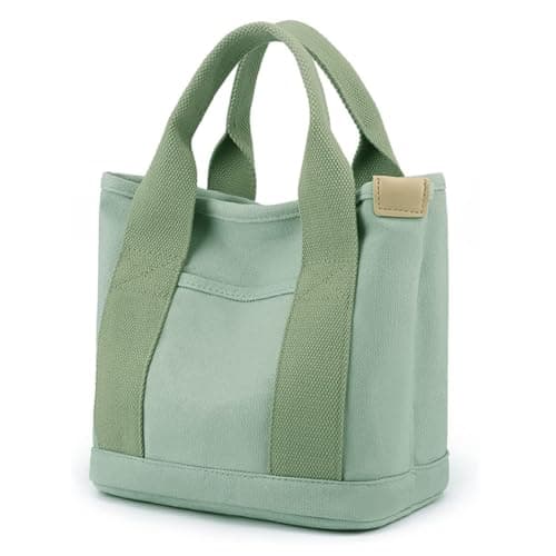 Small Canvas Tote Bag for Women,Mini Totes Bags with Pockets, Cute Bible Handbag with Zipper Travel Top Handle Purse with Compartments Satchel Handbags for Work,Shopping,Beach,no Long Strap,Green