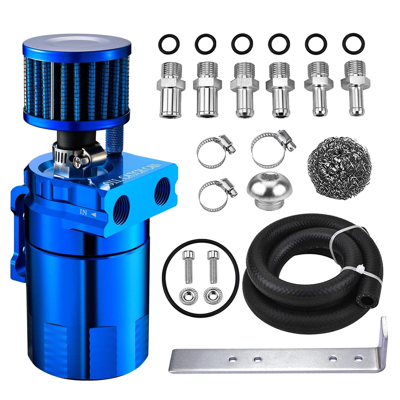 EVIL ENERGY Oil Catch Can Universal Baffled Catch Can Kit with Breather Filter 300ml Aluminum Air Oil Separator Tank NBR Fuel Hose Kits for PCV System Blue