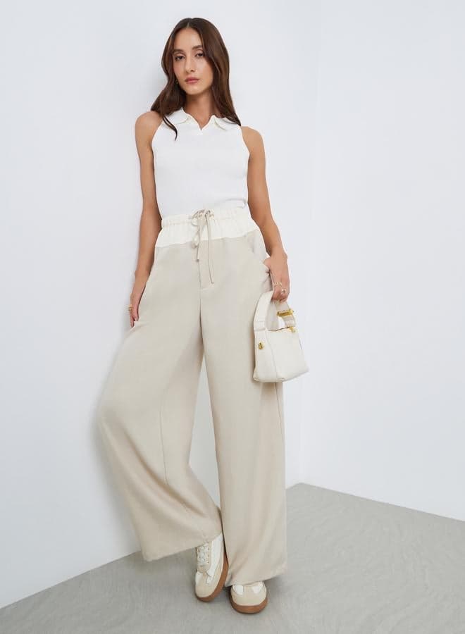 Women Beige Wide Leg Trousers — XL