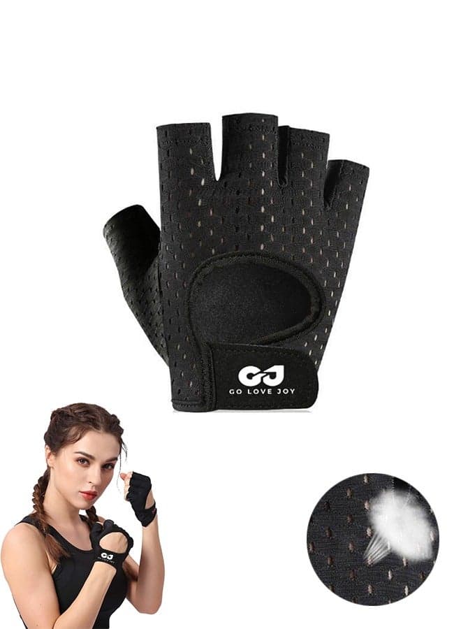 Workout Gloves, with Palm Protection, Semi Finger Training Gloves, Lightweight Gym Weight Lifting Gloves for Men/Women, Breathable Exercise, Black