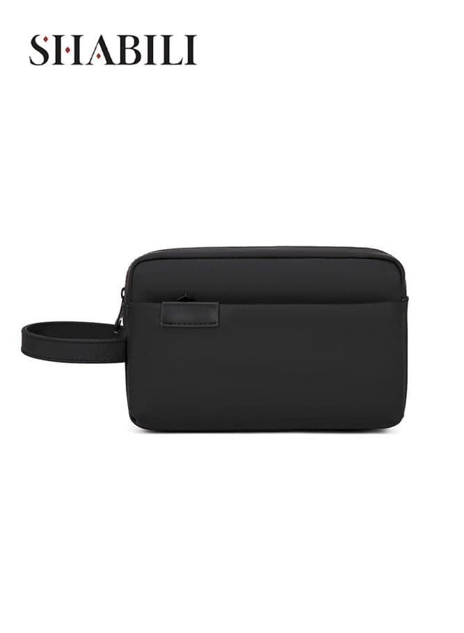 Men's Slim PU Clutch Bag, Gents Bag Wrist Bag Wallet Handbag, Lightweight Water-Resistant Design with Card Slots And Secure Zipper Pocket for Office Business Meetings Travel And Daily Carry (Black)