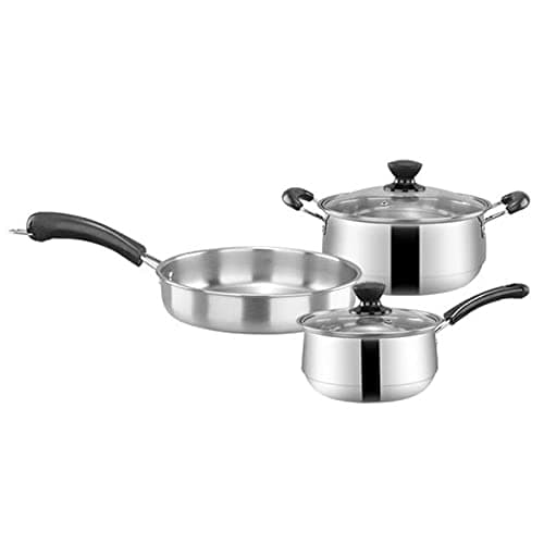 TKUS 3pcsset Stainless Steel Cookware Set Flat Bottom Frying Pan Soup Pot Milk Pot Kit Induction Cooker Cooking Pan for Home Kitchen 2
