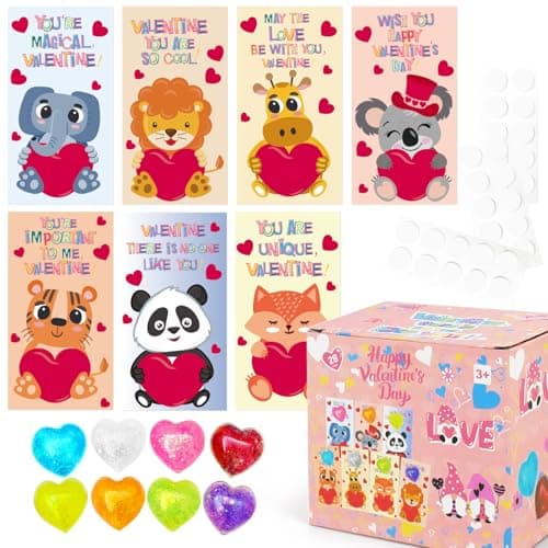 Aviski 28PACK Valentines Day Greeting Cards With Heart Shape Stress Ball Stretchy Kids Valentine Exchange Cards for Girls Boys School Class Exchange Gifts Classroom Prizes Valentine Party Favors