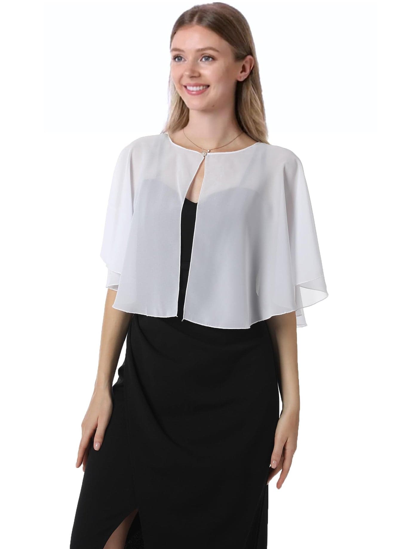 Chiffon Capelet Women's Soft capes Shawls and Wraps for Evening Dress Wedding Cape Cover Up (Ivory)