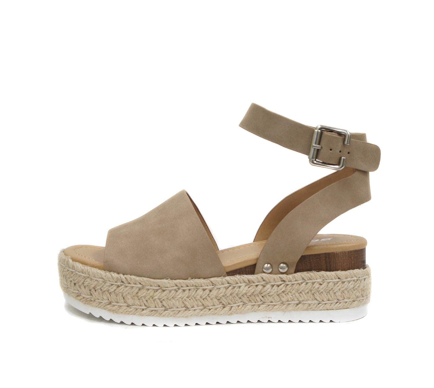 Soda Topic Open Toe Buckle Ankle Strap Espadrilles Flatform Wedge Casual Sandal (Dark Natural, 10)
