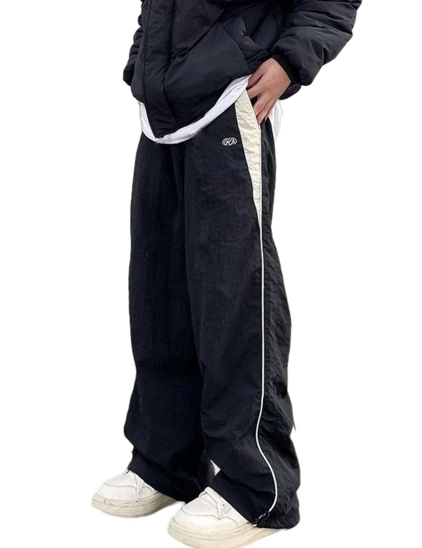 FCOOLYEET Mens Straight Leg Sweatpants Y2k Baggy Sweats Cool Parachute Pants Joggers Drawstring Track Pants for Men Black