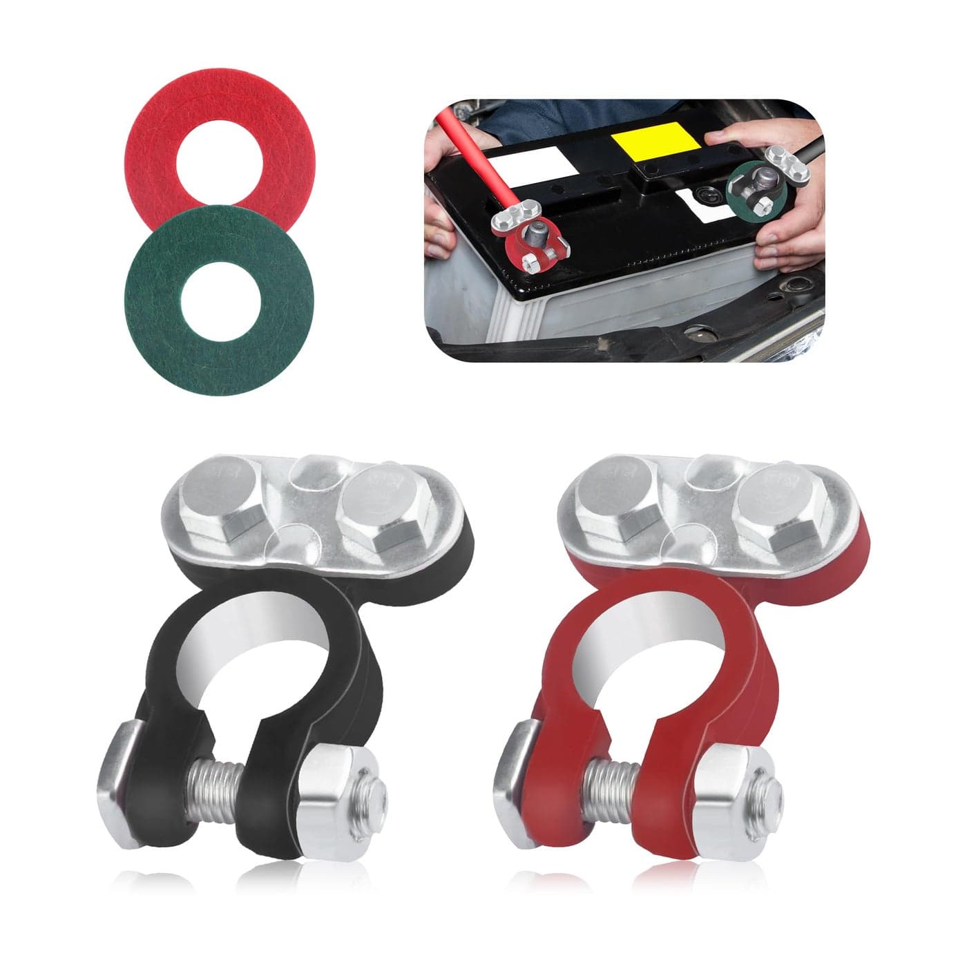 2PCS Adjustable Car Battery Terminal ConnectorsGalvanized NegativePositive Battery Terminal with Insulating PadUniversal Automotive Replacement Battery Terminals Ends