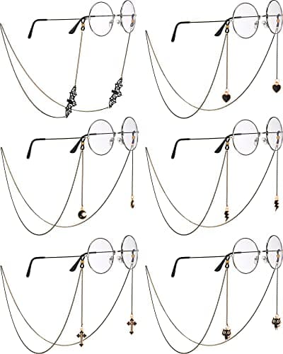 Flutesan 6 Pieces Glasses Chain Goth for Women Men Bulk Eyeglass Sunglasses Holder Chains Gothic Glasses Strap Anti Lost Eyeglass Leash