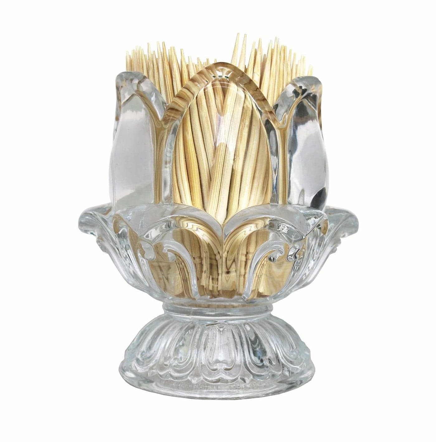 HillSpring Toothpick Holder Decorative Crystal Glass Toothpick Dispenser with 450 Bamboo Toothpicks