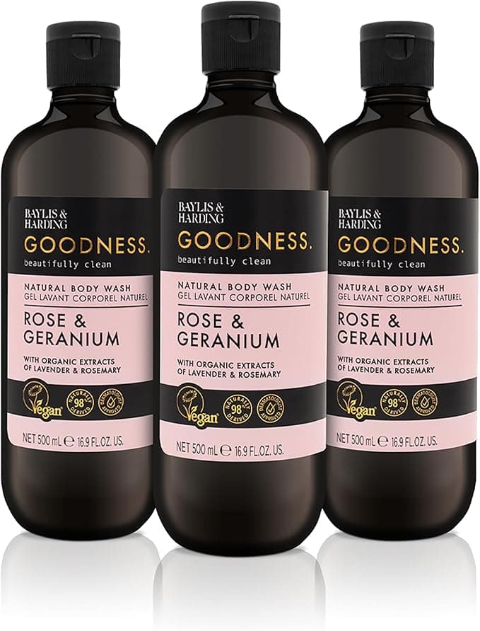 Baylis Harding Goodness Rose Geranium Natural Hand Wash 500 ml Pack of 3 Vegan Friendly