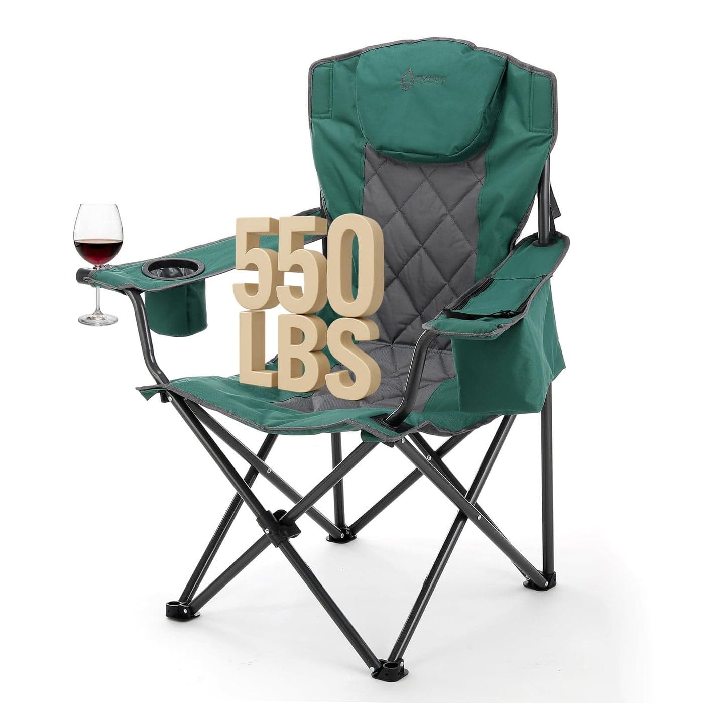 ARROWHEAD OUTDOOR Portable Folding Camping Quad Chair w 6Can Cooler Cup Wine Glass Holders HeavyDuty Carrying Bag Padded Armrests Headrest Seat Supports up to 550lbs USABased Support