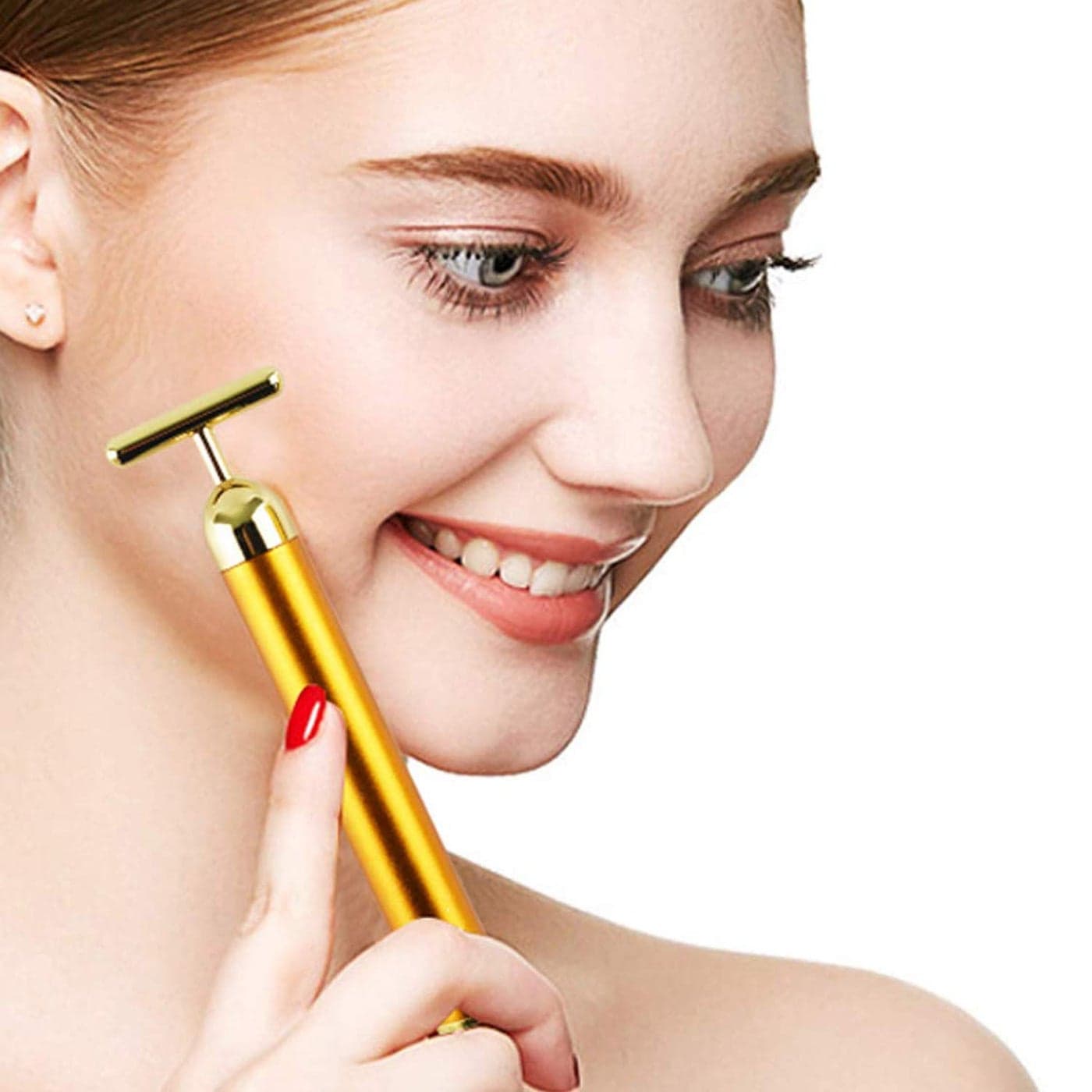 JRT Energy Beauty Bar 24k Golden Pulse Facial Waterproof Structure TShaped Electric Massager Tools for Sensitive SkinFace Pull Tight Firming Lift for ForeheadCheekNeck Clavicle Arm and Leg