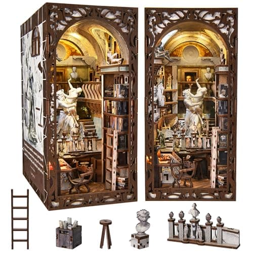 MiniCity Book Nook Kit DIY Doll House Booknook Miniature Kit for Bookshelf Doll Houses for Adults Teen Halloween 3D Wooden Puzzle Bookends with Led Light and Dust Cover Berninis Workshop