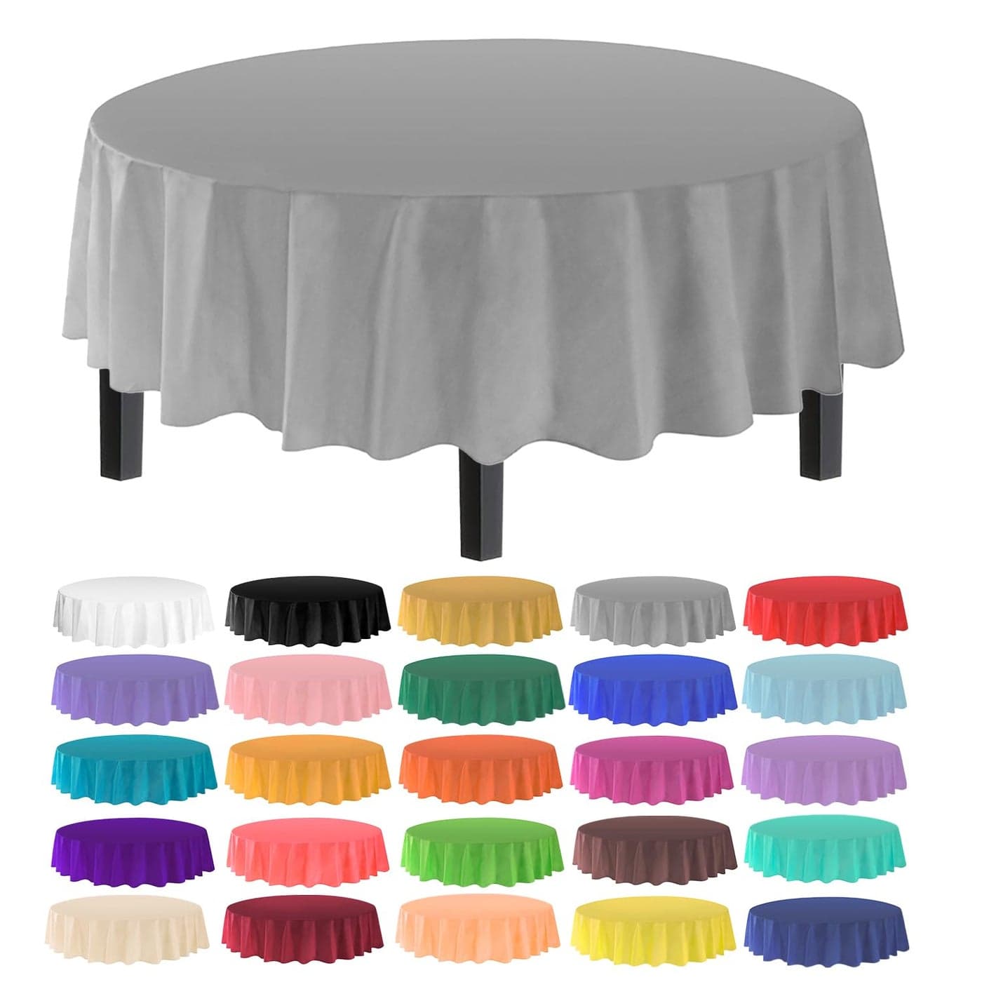 allgala Premium Disposable Round Plastic Table Cloths 12 Pack 84 inches 7 feet Waterproof StainResistent Easy CleanUp for Parties Events Gathrings and Everyday Use SilverTC58504