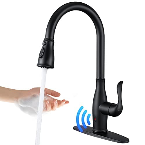 Touchless Kitchen Faucet with Pull Down Sprayer Single Handle Motion Sensor Kitchen Faucet with 360Degree Swivel Matte Black Stainless Steel High Arc Kitchen Faucet with 3 Various Spray Functions