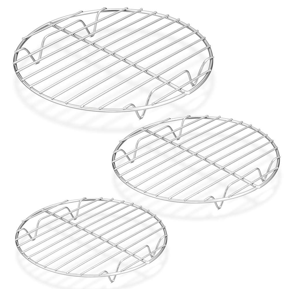 PP CHEF Round Cooking Rack 3 Pcs Stainless Steel Baking Cooling Steaming Grilling Rack Fits Air FryerStockpotPressure CookerRound Cake Pan Oven Dishwasher Safe 75 9 105 Inch