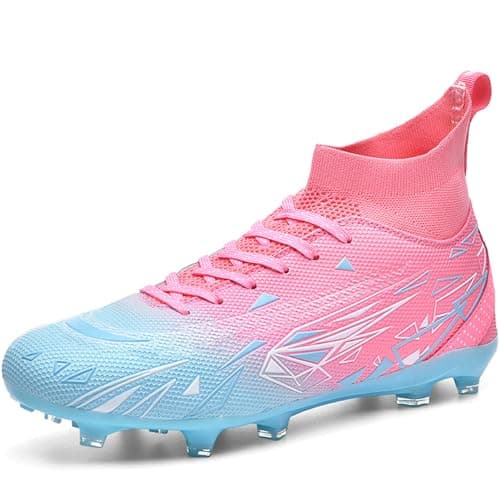 DISRATEBLU Kids Soccer Shoes Boys Football Cleats Professional Athletic Outdoor Trainning Football Shoes Youth Girl Turf Soccer Cleats Pink