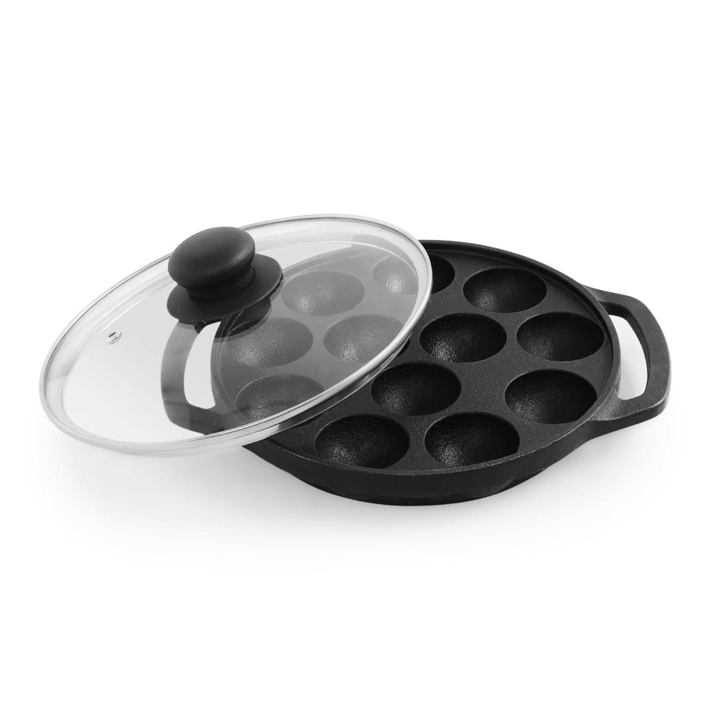 Human Hydro PreSeasoned Cast Iron Paniyaram Pan with Lid 12Pit 20 cm8 Inch NonStick 100 Natural NonToxic Appam Patra Kuzhi Paniyarakkal Paddu More