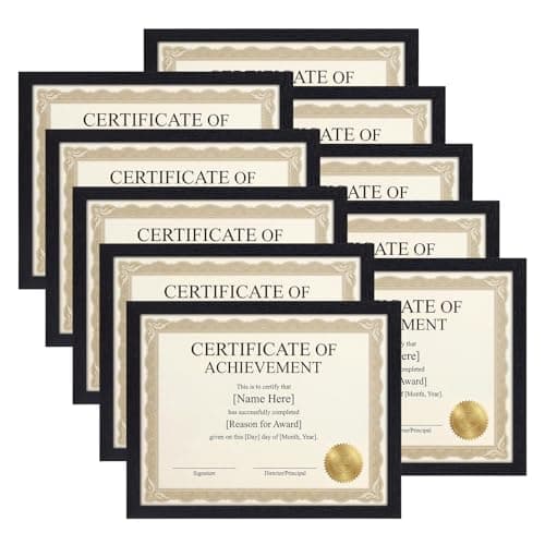 MEBRUDY 8.5 x 11 Picture Frame Set of 10, 8.5 by 11 Photo Frames Used for Certificate, Diploma, Document, Degree, Award, Wall Hanging or Tabletop Display, Black