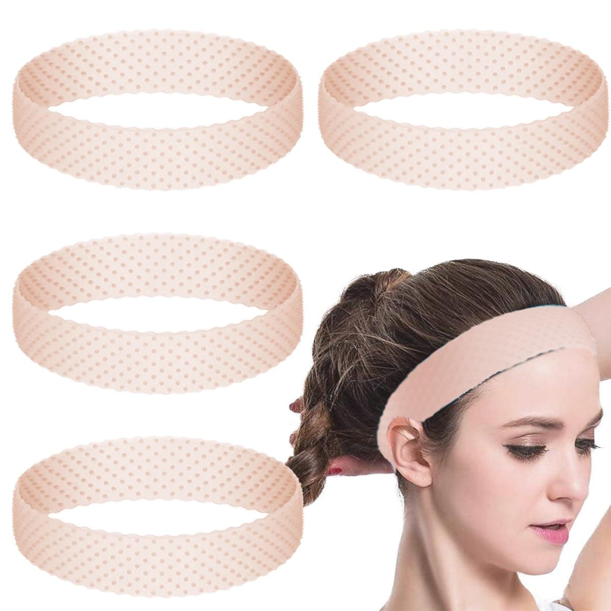 SHEHARUHI 4 Pieces Adjustable Wig Headband Elastic Silicone Wig Grip Band Non Slip SweatProof Fix Headband for Men Women Sports Yoga Light Brown