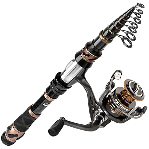 PLUSINNO Fishing Rod and Reel Combos, Toray 24-Ton Carbon Matrix Telescopic Fishing Rod, 12 +1 Shielded Bearings Stainless Steel BB Spinning Reel