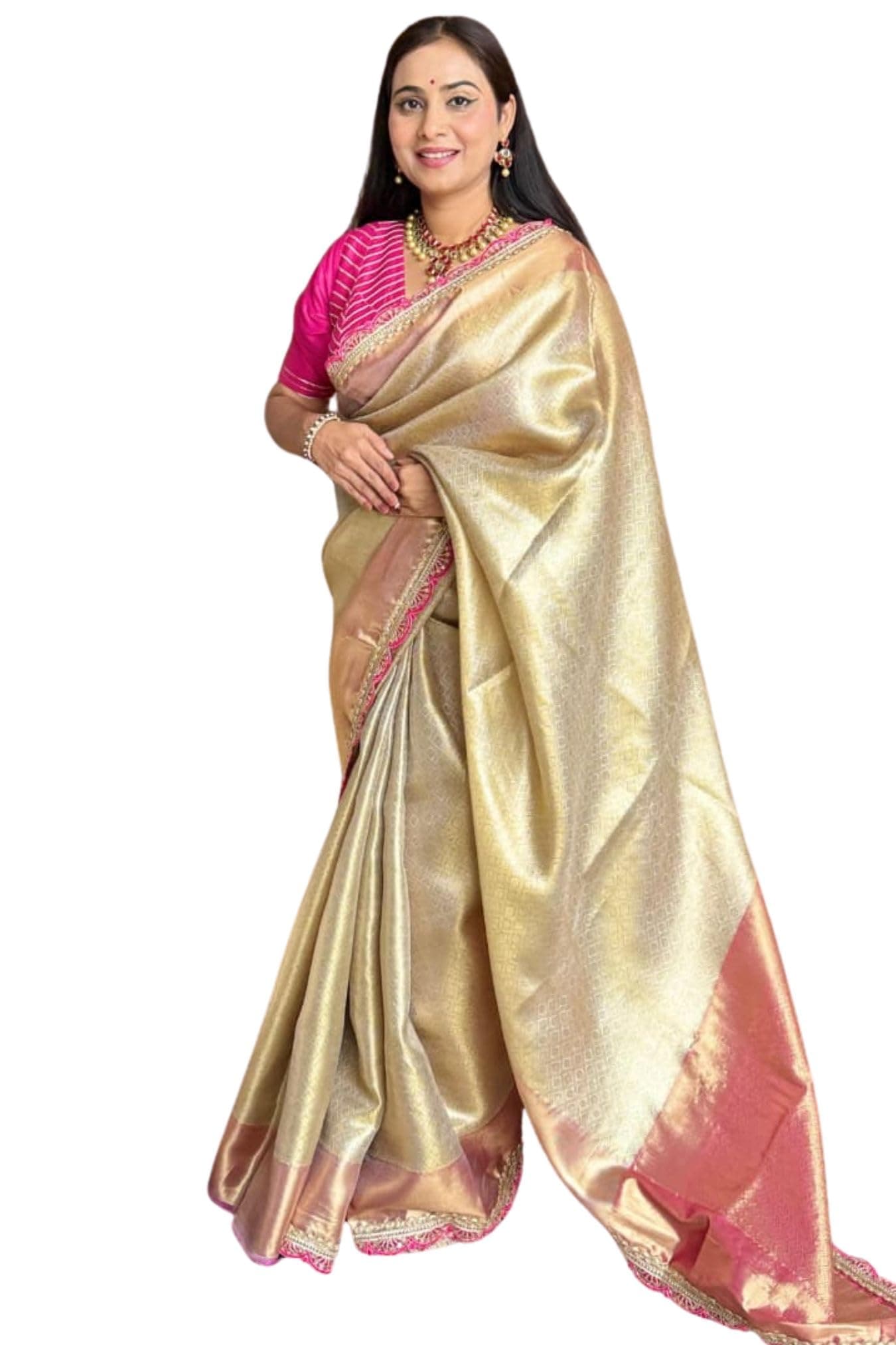 SGF11 Women's Kanjivaram Tissue Soft Silk Saree With Blouse Piece (Cream)