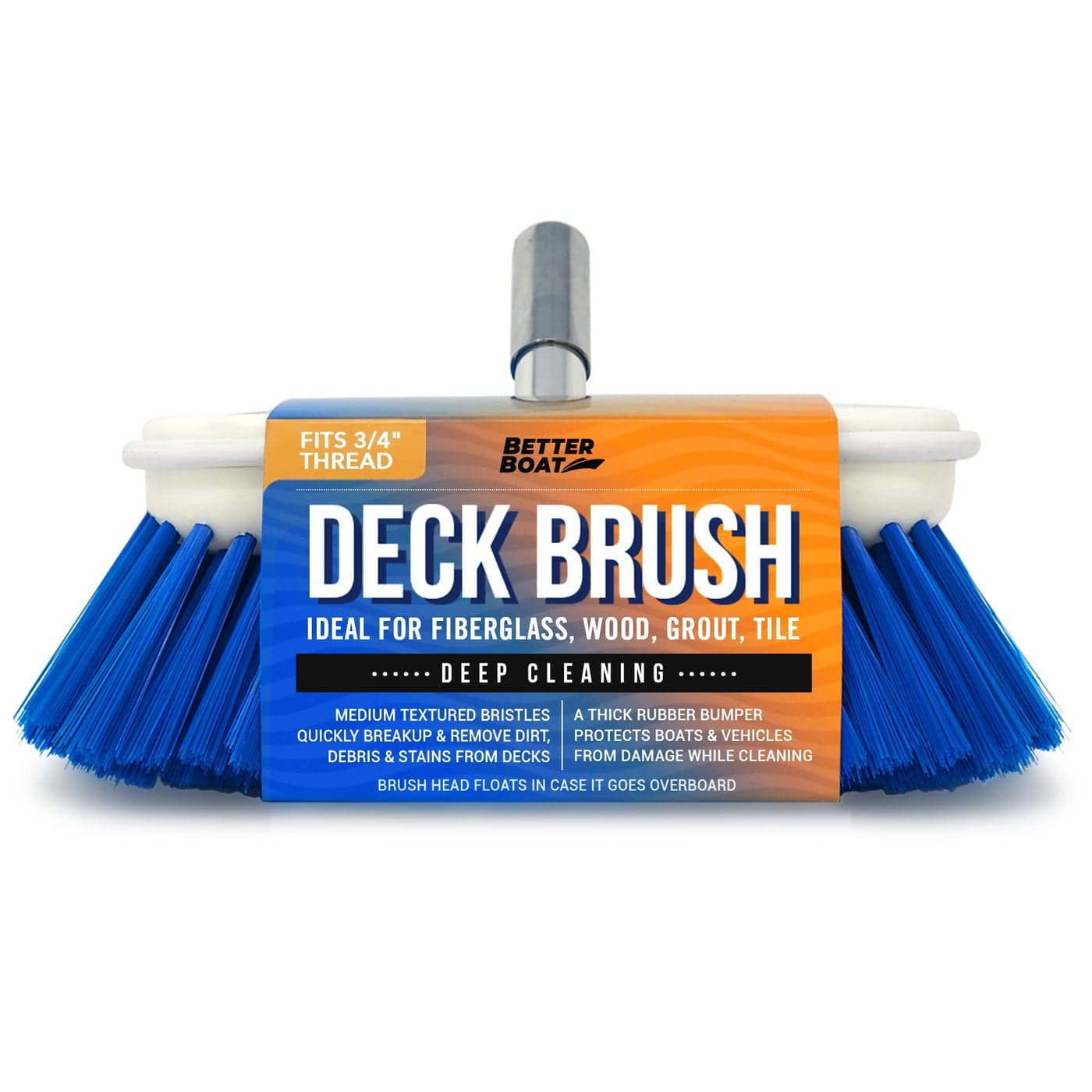 Medium Boat Deck Brush HeavyDuty Marine Brush Head 8 Bristle with Bumper 34 Thread Handle for RV Truck and Auto Cleaning