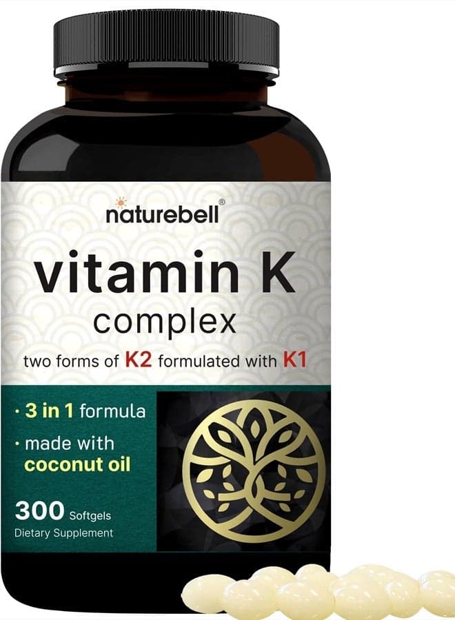 Vitamin K Complex, K1 + K2 (MK-7 & MK-4) 2,600mcg Per Serving, 300 Coconut Oil Softgels | Max Absorption – Full Spectrum K Vitamins Supplement | Heart & Bone Support | Non-GMO