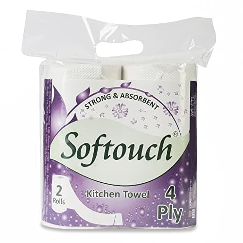 Softouch 4 Ply Kitchen Tissue Towel Paper Roll | Super Absorbent & Strong | Multipurpose for Kitchen & Cleaning | 2 Rolls | Soft, Durable & Eco-Friendly