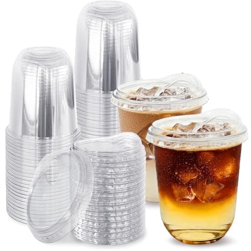 60 Pack Clear Plastic Cups with Strawless Sip Lids,16 oz Disposable PET Crystal Iced Coffee Cups with Lids,Round Bottom To Go Cup for Iced Coffee Juice Smoothie Cold Beverage Coffee Shops and Party