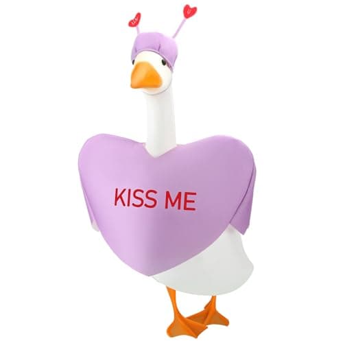 Huhumy Valentine‘s Day Goose Outfit Love Heart Goose Costume Purple Porch Goose Clothes for 23'' Cement Goose Statue Outdoor Lawn Yard Patio Decor