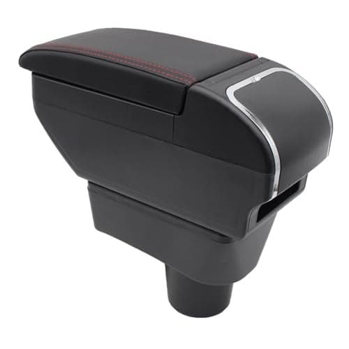 YJYWZH for Mitsubishi Mirage Attrage 2014-2024 Armrest Box Center Storage Box Hand Centre Consoles with Cup Holder Arm Rest Double-Layer Black (Black with Red Thread)
