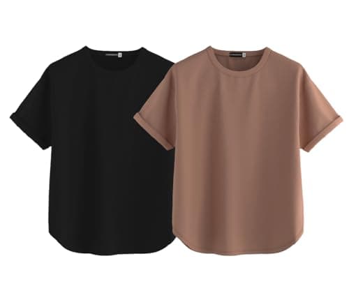 JUNEBERRY® Pure 100% Cotton Oversized Loose Baggy Fit Round Neck with Drop Shoulder Black & Cork Half Sleeves Boyfriend T-Shirt for Women & Girls (PO2_BF_44BK_46CR_XXL)