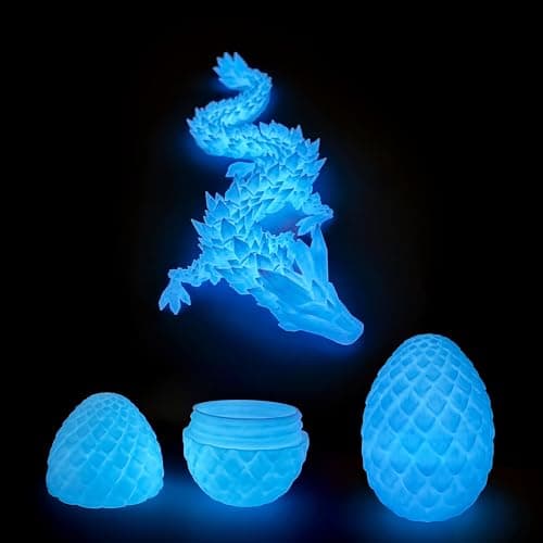 Flavery 3D Printed Dragon Egg Glow Blue 12in Large Fidget Toy Flexible Articulated Crystal Dragon InsideFigurine Decor Executive Desk Toy Dinosaur Toys for Kids 812 Gift