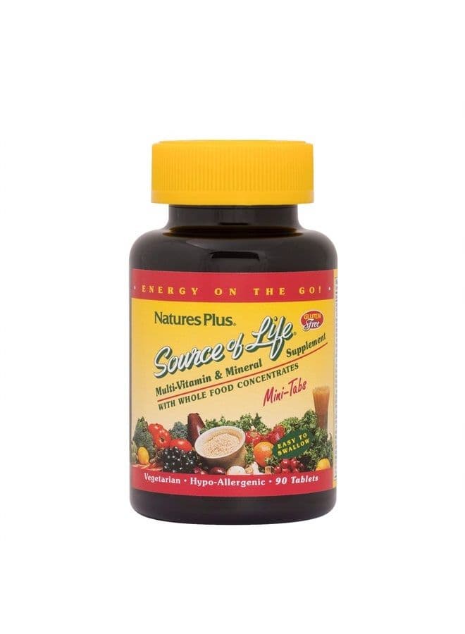 NaturesPlus Source of Life Mini-Tabs - 90 Vegetarian Mini Tablets - Whole Foods Multivitamin Supplement with Chelated Minerals, Energy Booster - Gluten-Free - 15 Servings