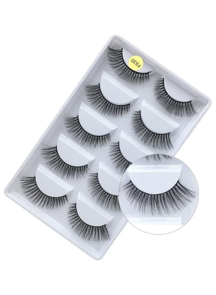 ORiTi False Eyelashes 5 Pairs 3D Natural Fluffy false Lashes, Hand-made Dramatic Thick Crossed Cluster false Eye Lashes,Reusable Soft Long Lashes Pack for Makeup (F830)