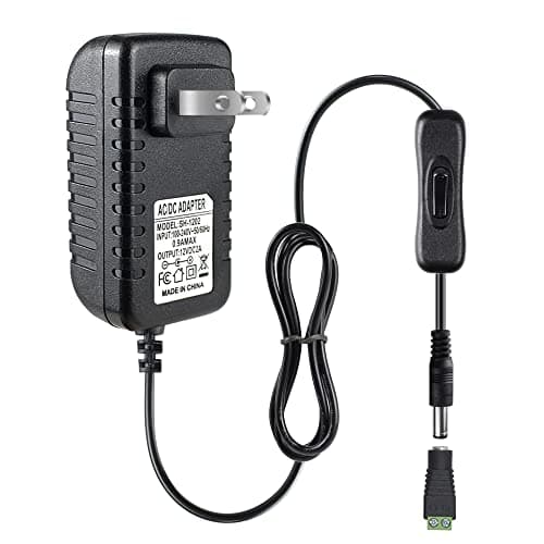 12V Power Supply, 12 Volt 2A 24W DC Power Supply with On Off Switch, Black Switching LED Power Adapter, AC 110V to 12V Wall Wart Transformer Plug for LED Strip Lights with 5.5/2.1 DC Female Connector