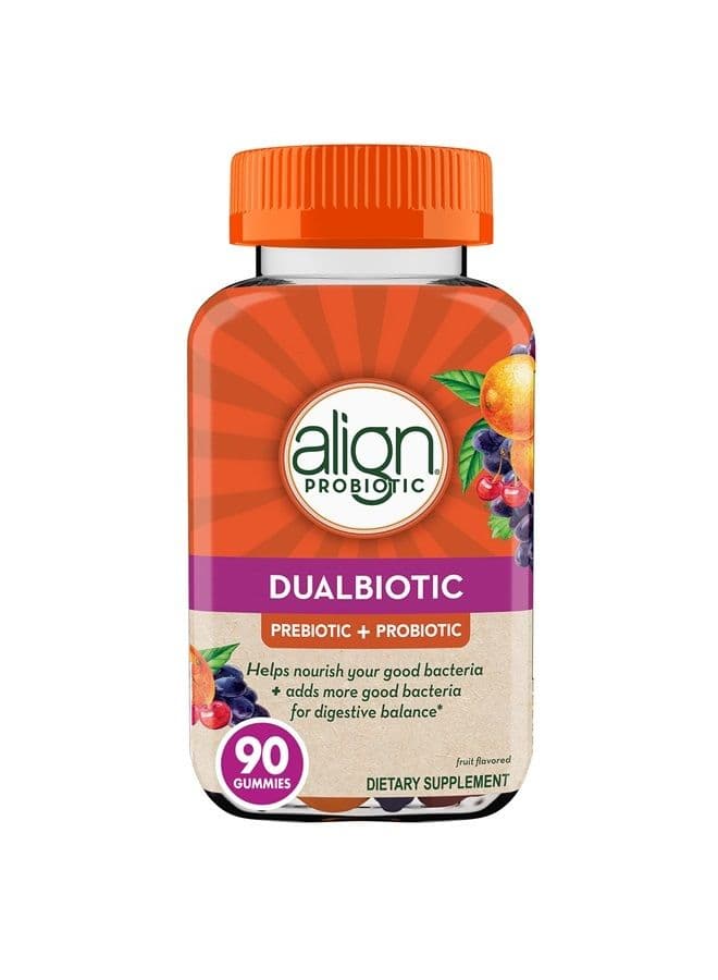 DualBiotic, Prebiotic + Probiotic for Women and Men, Help Nourish and Add Good Bacteria for Digestive Support, Natural Fruit Flavors, 90 Gummies