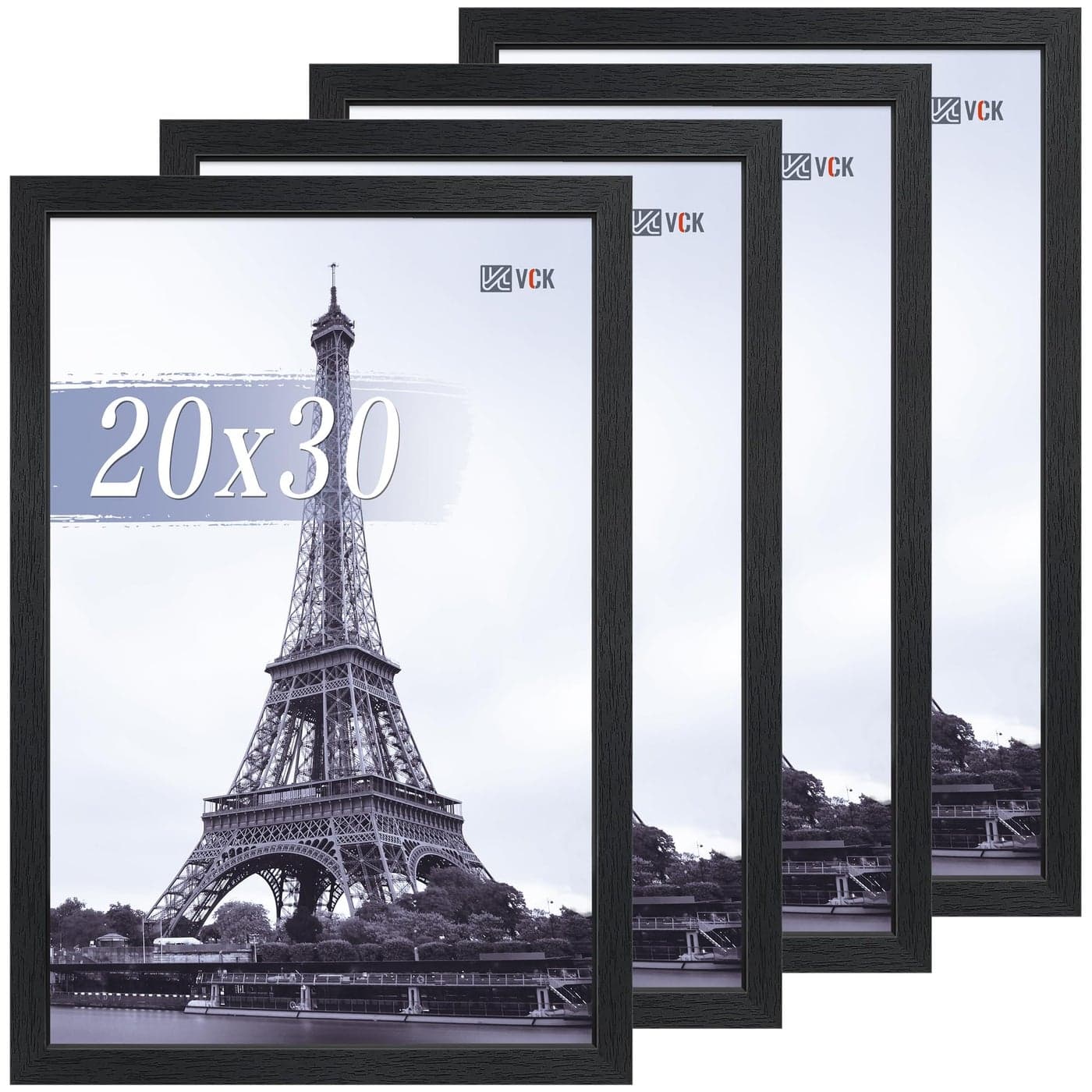 VCK 20x30 Poster Frame Set of 4 Black GalleryQuality Wood Picture Frames 11Inch Wide Border Polished Plexiglass Vertical or Horizontal Wall Display for PhotoArtPrints Black