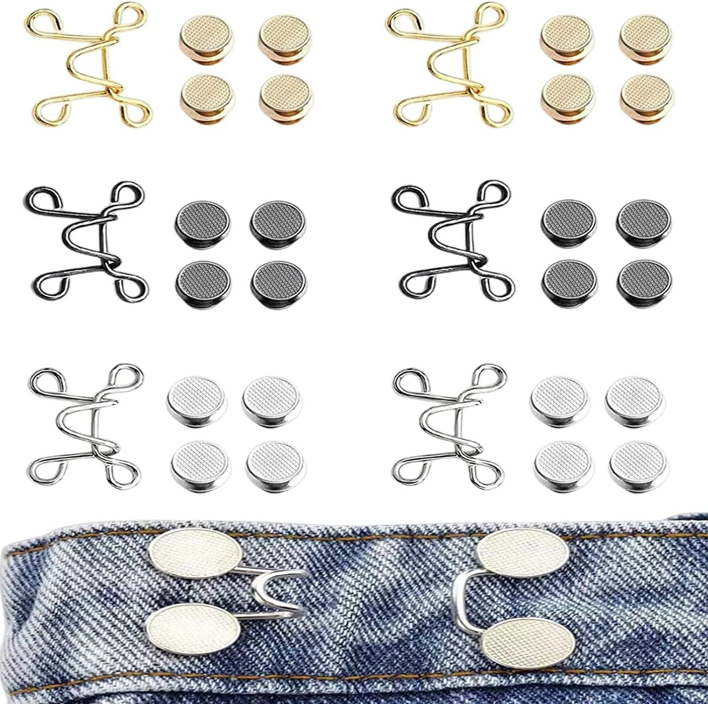 36 Pieces Jean Button Pins Adjustable Waist Buckle Extender Set No Sewing Required Jean Buttons Pant Waist Tightener for Jeans Dress Fit Instant Button 6 Set Style A