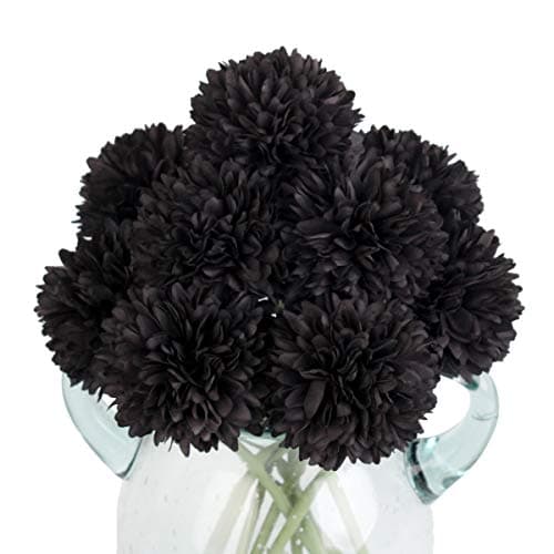 Louiesya Halloween Decoration Artificial Flowers, 10Pcs Fake Flowers Silk Artificial Chrysanthemum Ball Hydrangea Bridal Wedding Bouquet for Home Garden Party Wedding Decor (Black, 10 Pcs)