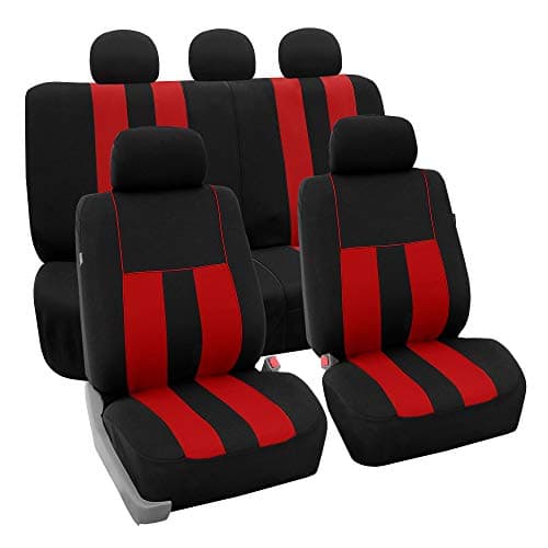 FH Group Striking Striped Car Seat Covers Full Set Universal Fit for Front Low Back Seats Airbag Compatible Rear Split Bench Washable Seat Covers for Cars SUVs Vans Sedans Red