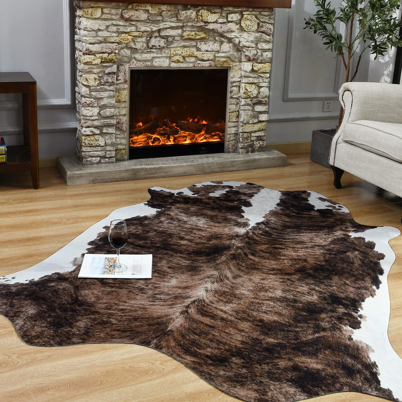Easycozy Faux Cowhide Large Cow Print Rug 52 x 63 Feet Thickened Elastic Rug for Bedroom Living Room Home Office Western Decor