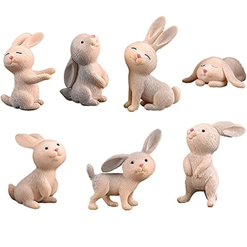 7 Pcs Rabbit Figures for Kids Animal Toys Set Cake Toppers Rabbit Fairy Garden Miniature Figurines Collection Playset for Christmas Birthday Gift Desk Decorations