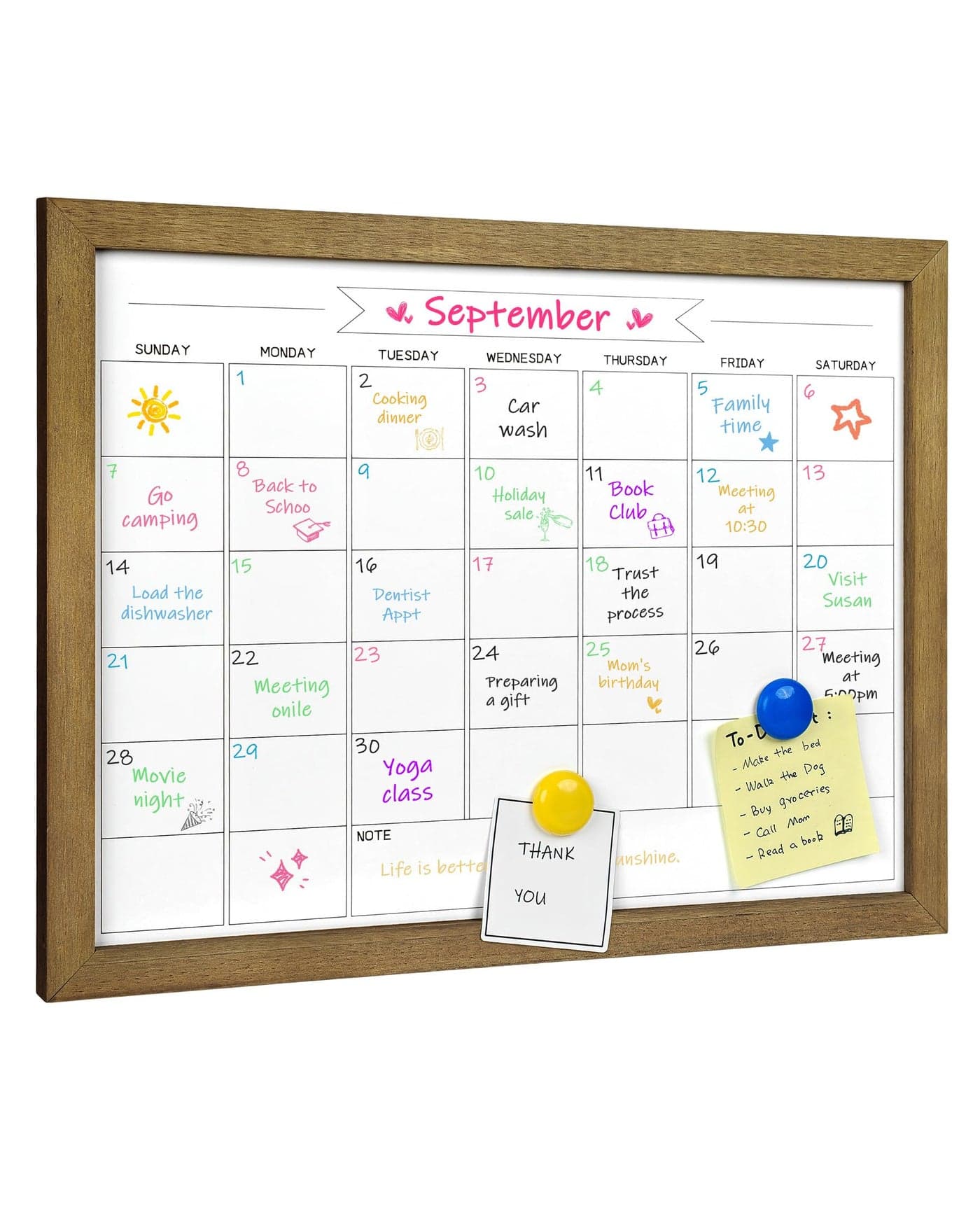 Dry Erase Monthly Calendar Whiteboard, Magnetic Surface White Board for Wall, Office/School/Home, Solid Pine Wood Rustic Brwon Frame Hanging Board & Planning Board, 13"x 17" (YL-RB-3343-B)