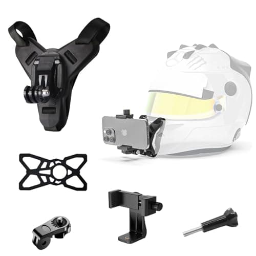STHIRA® Helmet Mount for Mobile & Camera Rotatable Action Camera Mount Helmet Chin Strap Set with Quick-Release, Non-Slip Grip for Go-Pro Hero 12/11/10/9 Includes J-Hook, Adapter, Screw, Phone Holder